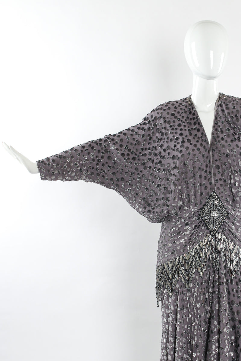 Vintage Michael Casey Polka Dot Beaded Silk Dress mannequin arm/sleeve detail close @ Recess LA