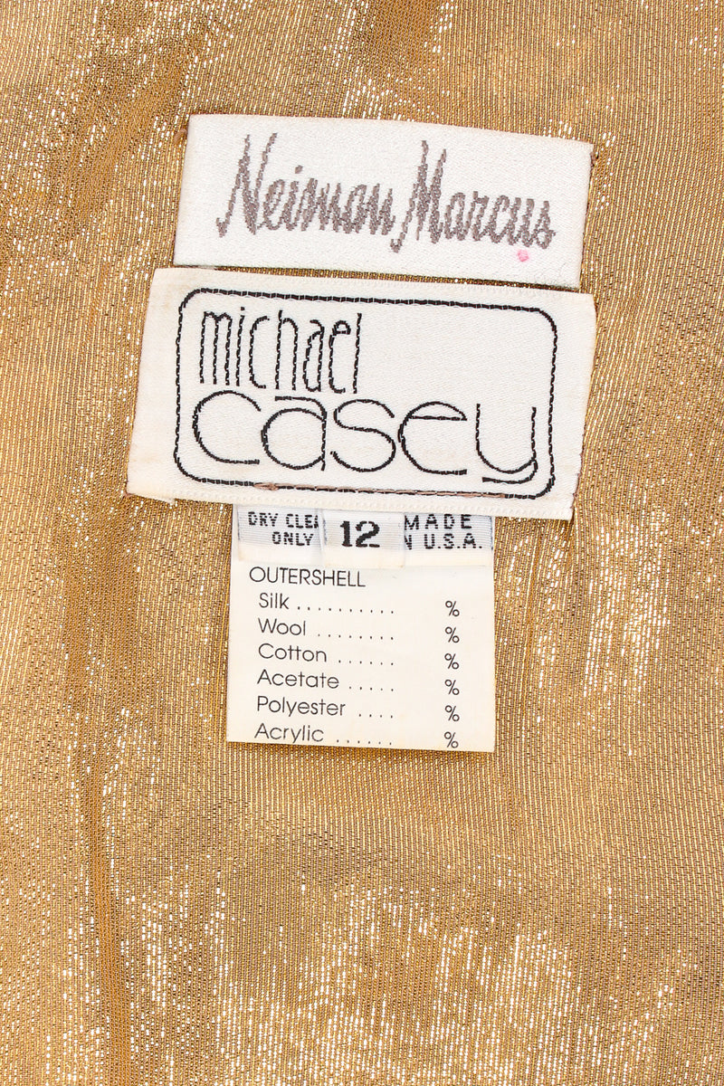 Vintage Michael Casey Metallic Velvet Lamé Batwing Dress label at Recess Los Angeles