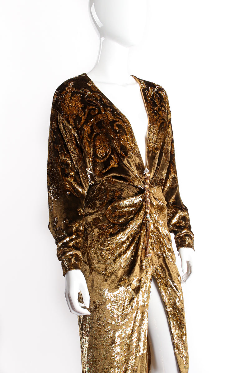 Vintage Michael Casey Metallic Velvet Lamé Batwing Dress on mannequin crop at Recess Los Angeles