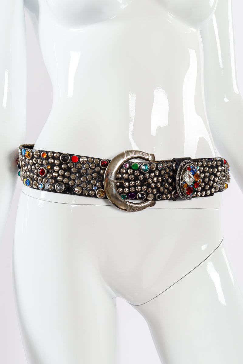 Vintage Michael Morrison MX Rainbow Mixed Jewel Studded Belt on mannequin @ Recess LA