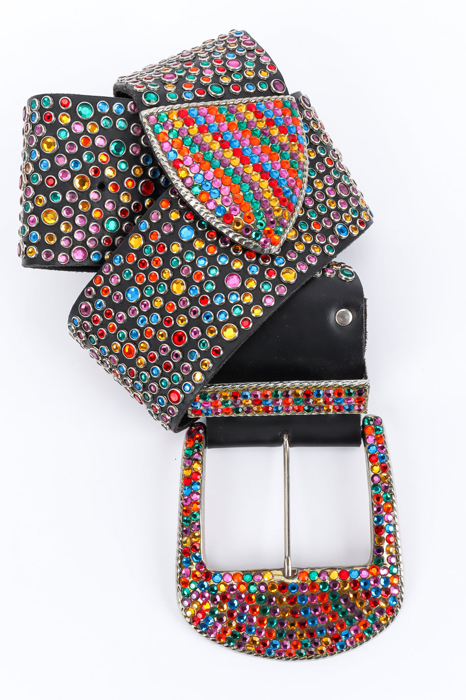 Vintage Michael Morrison MX Rainbow Crystal Studded Leather Belt creative front wrap @ Recess LA