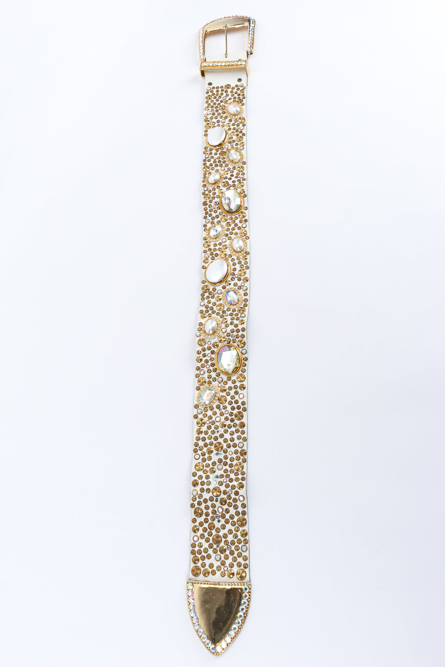 Vintage Michael Morrison MX Pearl Crystal Studded Leather Belt overall front length @ Recess LA