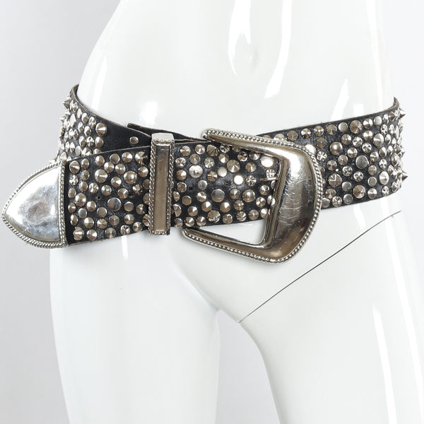 Vintage Michael Morrison Wide Silver Studded Leather Belt  display picture 1