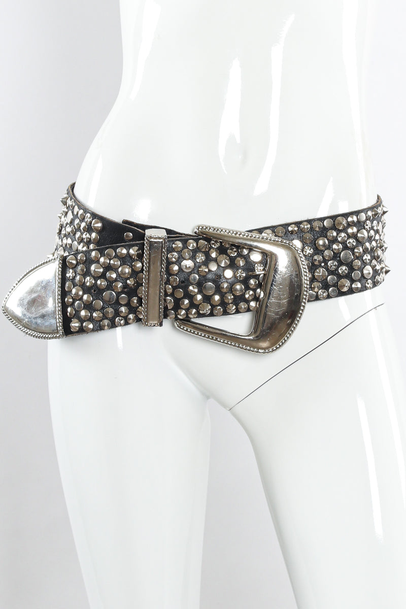 Silver studded black leather belt by Michael Morrison MX mannequin front @recessla