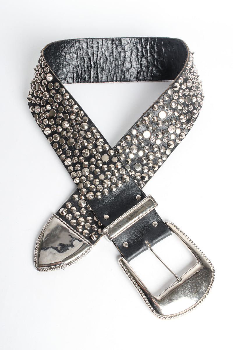 Silver studded black leather belt by Michael Morrison MX flat lay @recessla