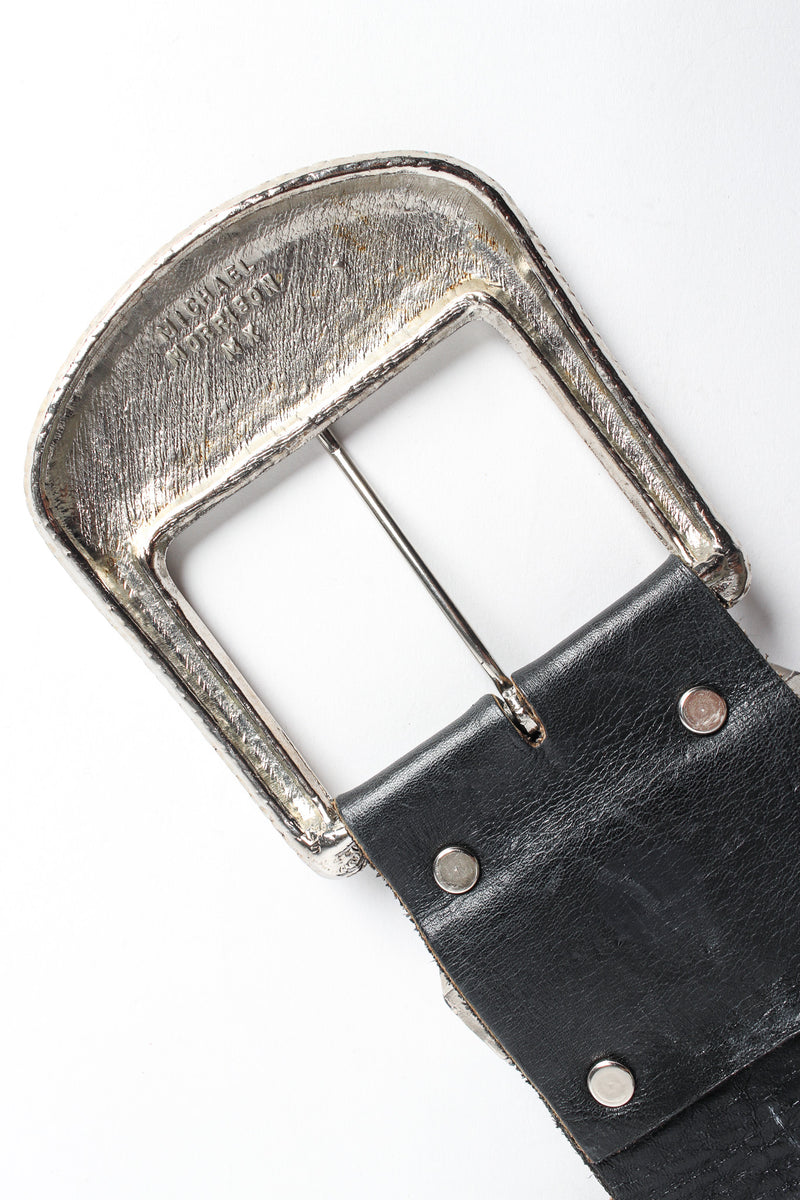 Silver studded black leather belt by Michael Morrison MX buckle signature @recessla