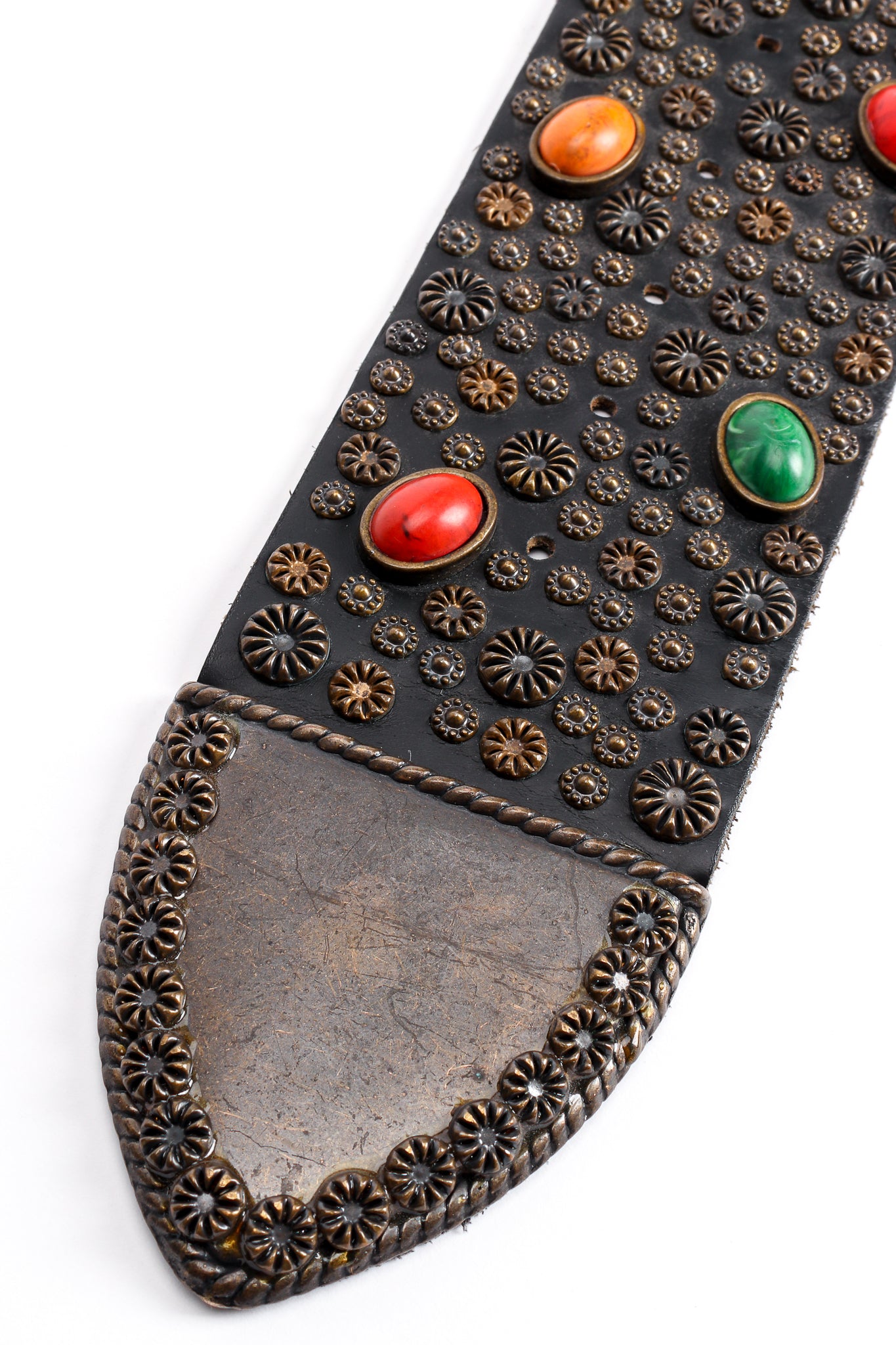 Vintage Michael Morrison MX Extra-Wide Stone Studded Belt tail at Recess Los Angeles