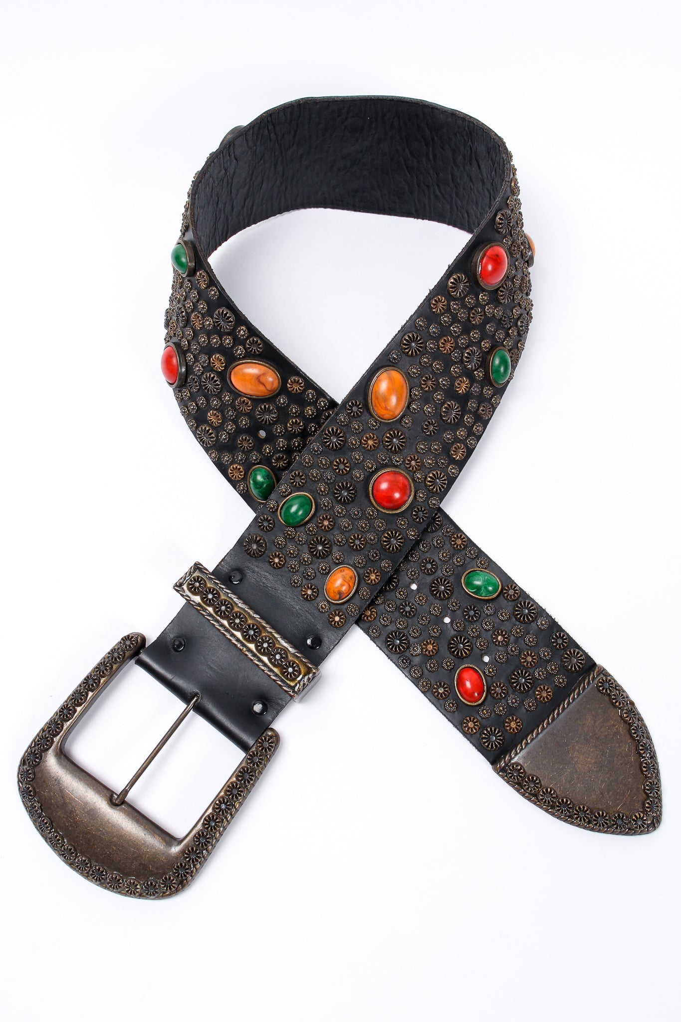Vintage Michael Morrison MX Extra-Wide Stone Studded Belt detail at Recess Los Angeles