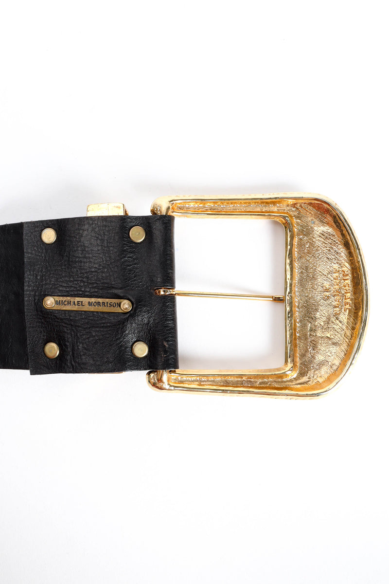Vintage Michael Morrison Thousand Shimmer Leather Belt brand logo cartouche and engrave @ Recess LA