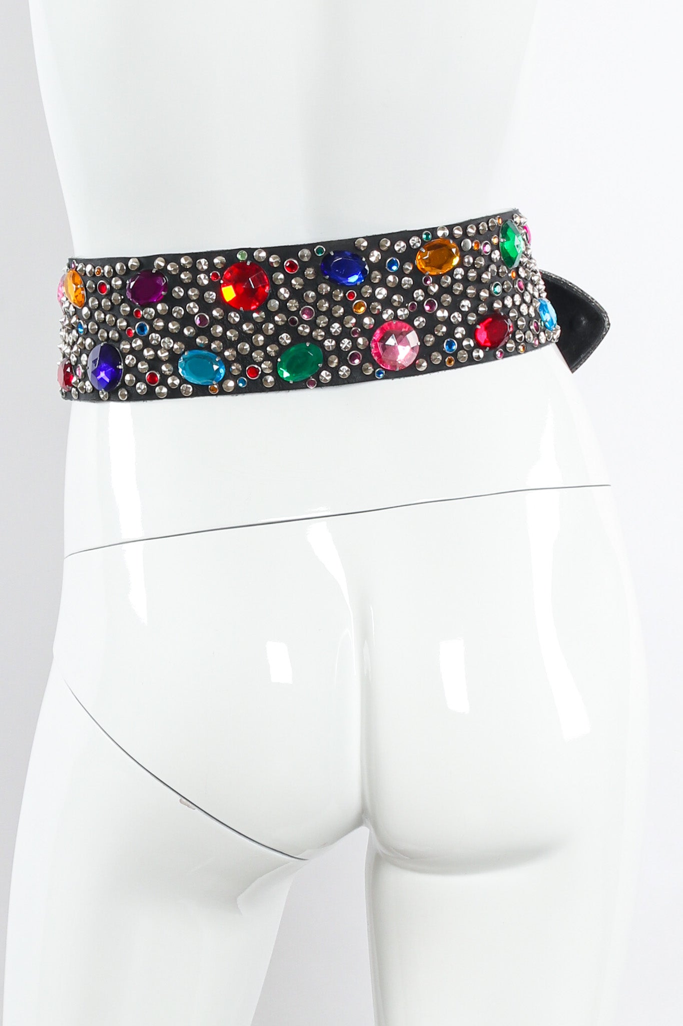 Belt with silver studs and multicolored gems by Michael Morrison mannequin back @recessla