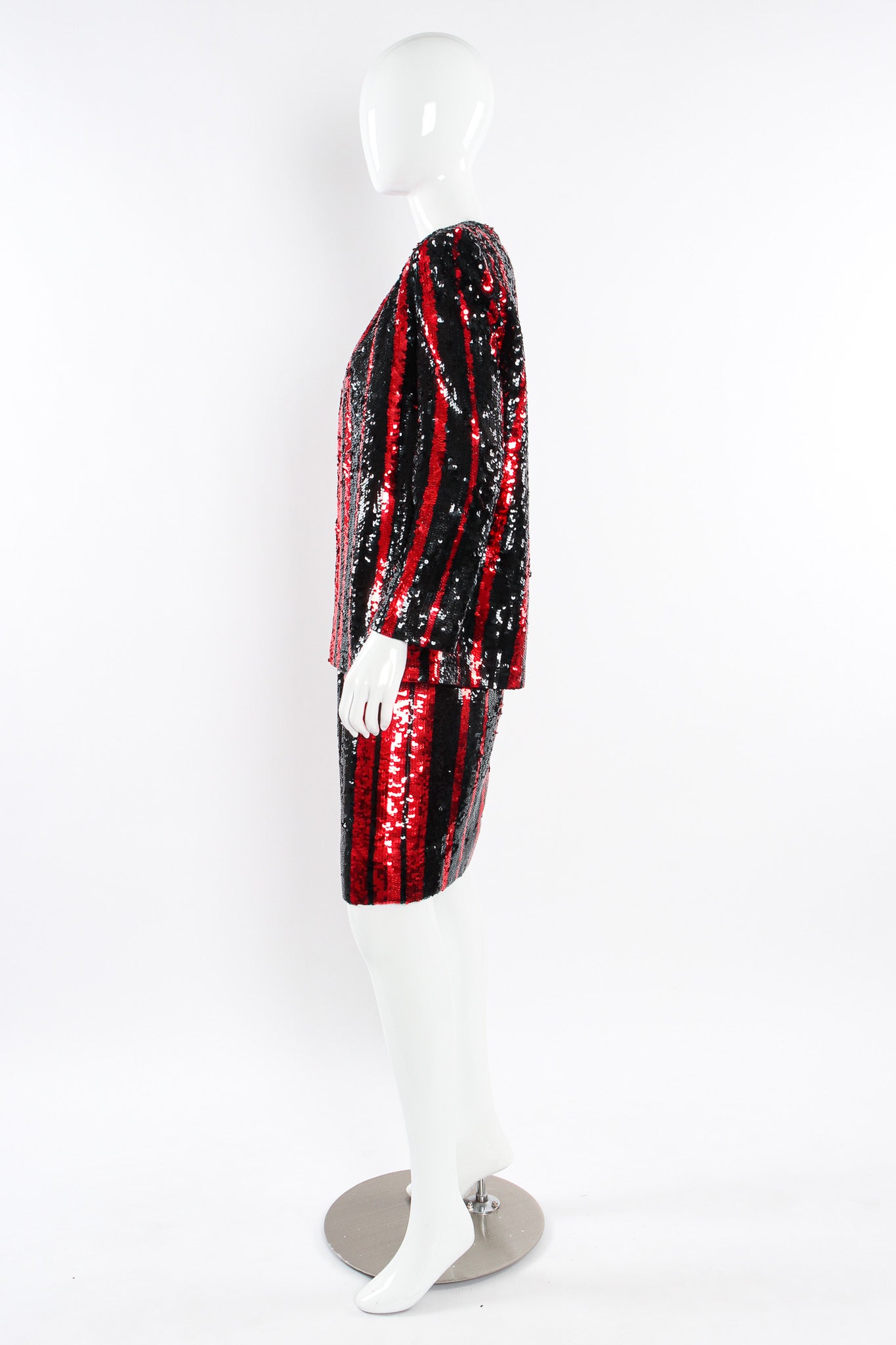 Vintage Michaele Vollbracht Jacket & Skirt Stripe Sequin Set mannequin side @ Recess LA
