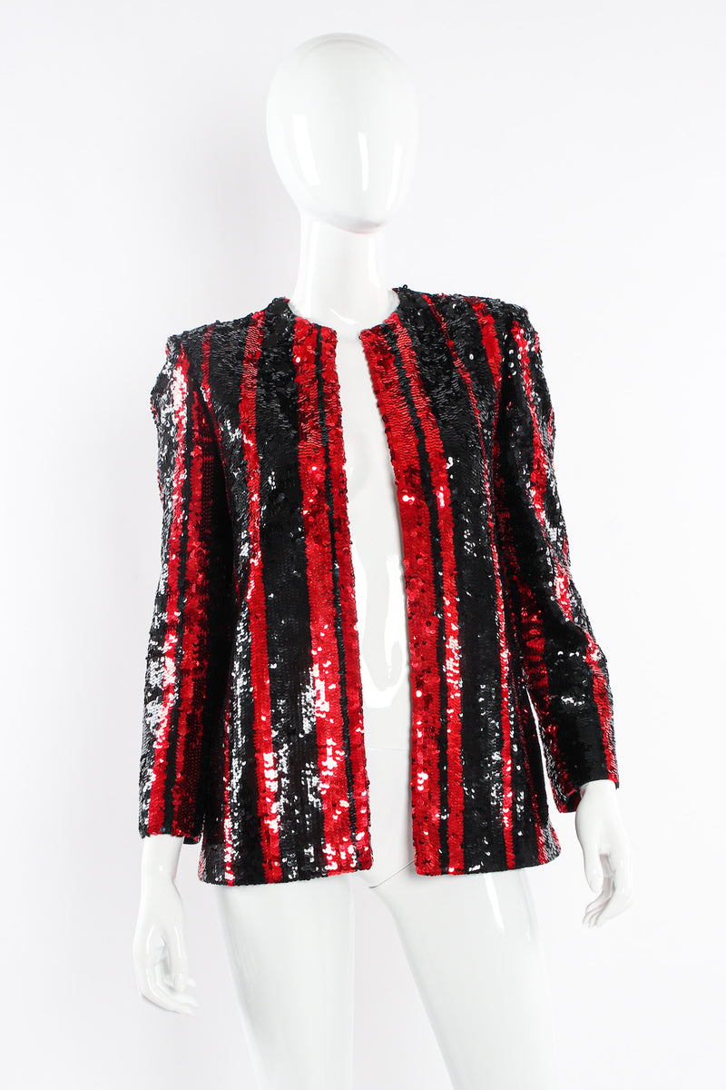 Vintage Michaele Vollbracht Jacket & Skirt Stripe Sequin Set mannequin jacket front @ Recess LA