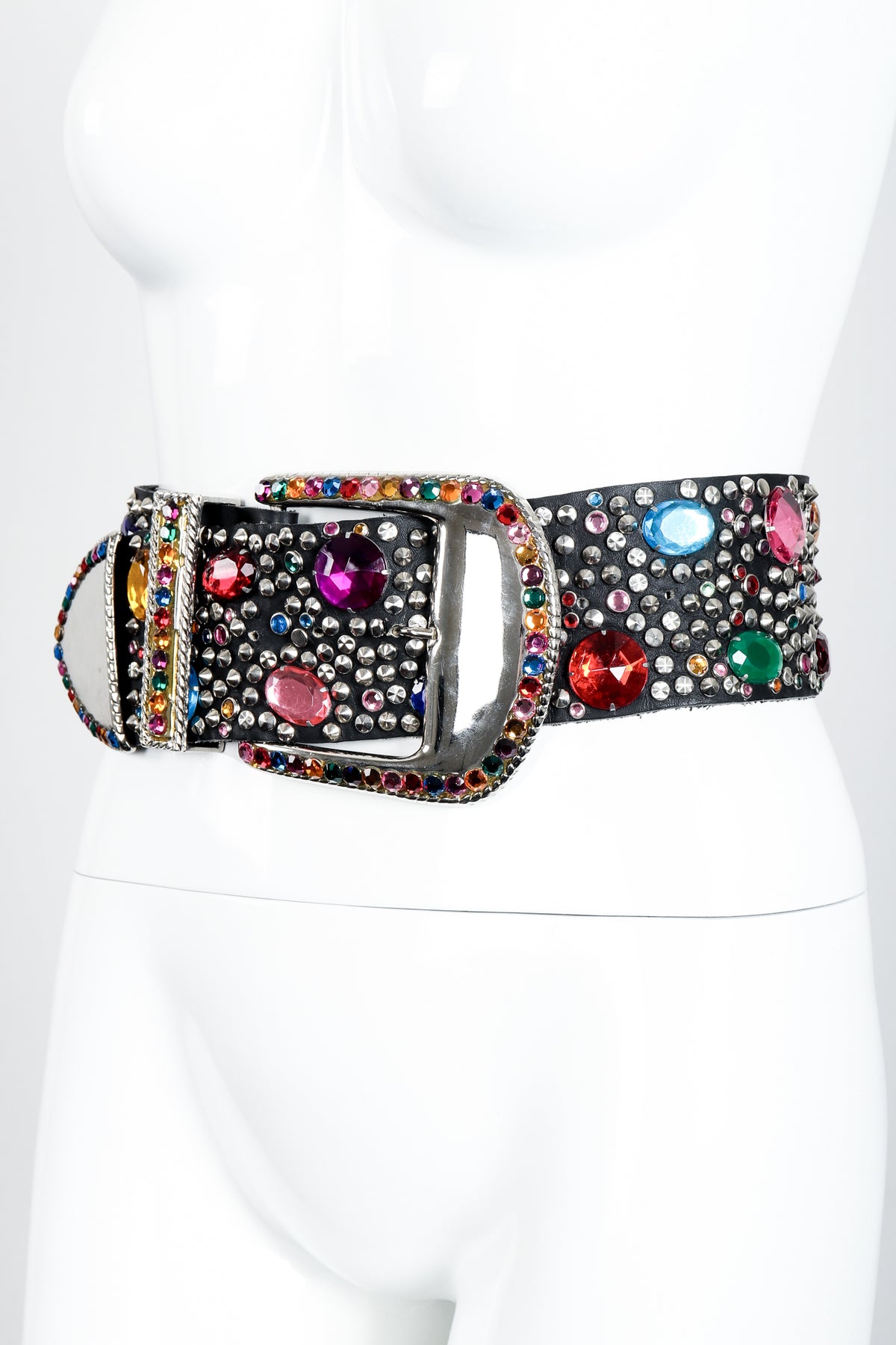Xl handmade black leather rainbow multi color jewel/gem  display picture 1