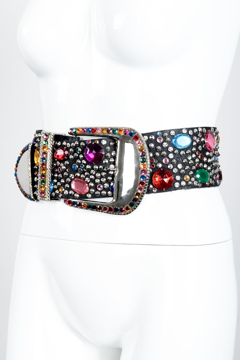 Vintage Michael Morrison MX Rainbow Candy Jewel Studded Belt on mannequin