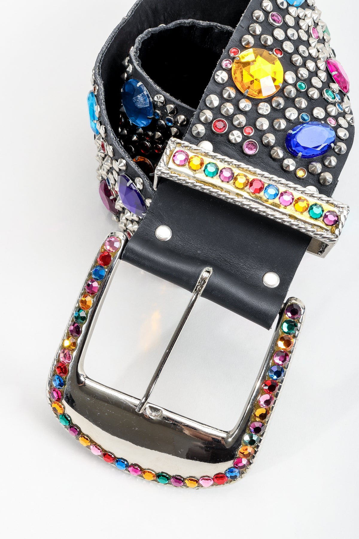 Women’s Multicolor Jeweled Fabric and Leather Belt Sm RHINESTONE WOMENS LEATHER BELT BRILLIANT JEWELED CRYSTAL  main image 2