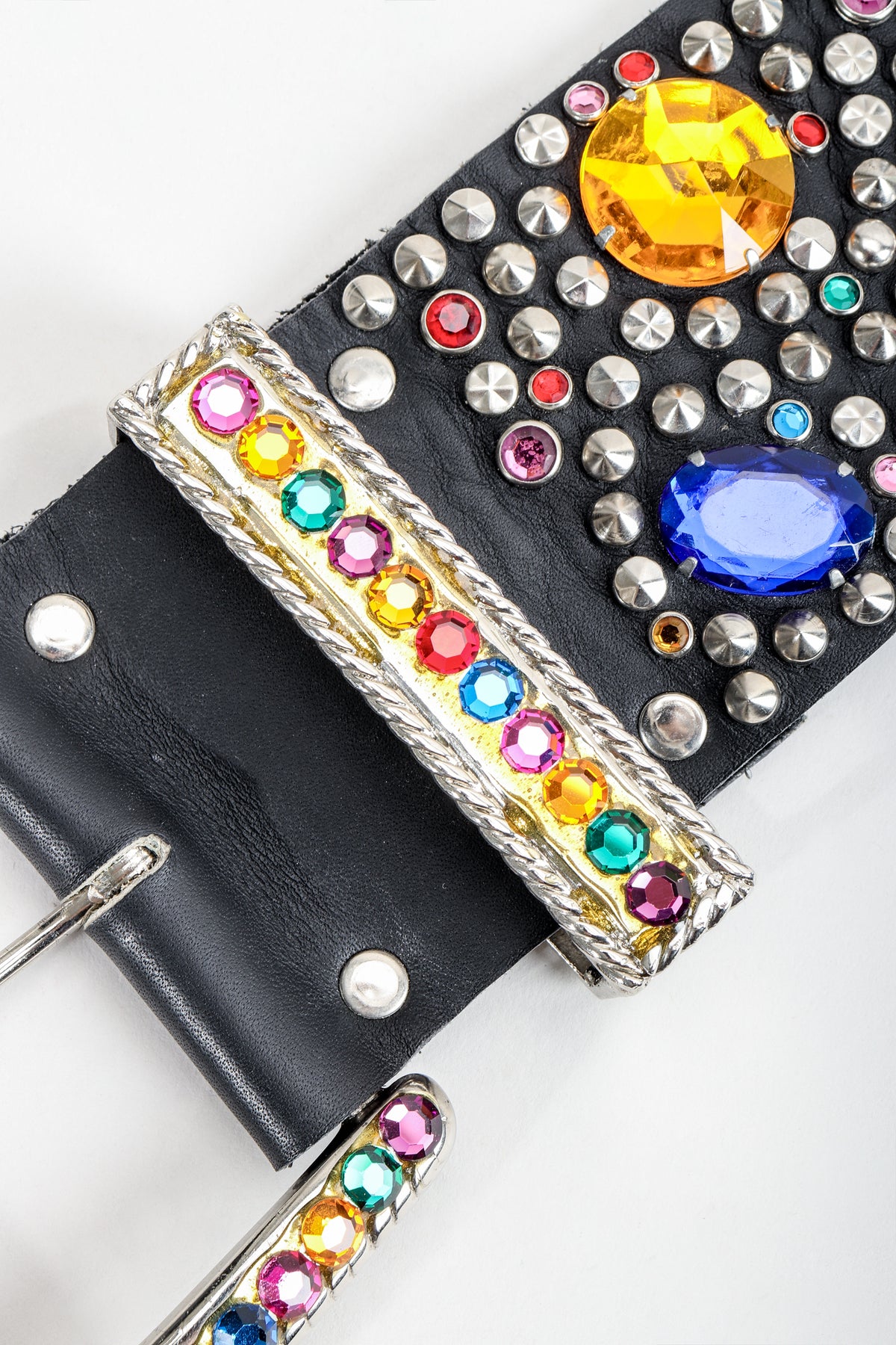 Xl handmade black leather rainbow multi color jewel/gem  display picture 3