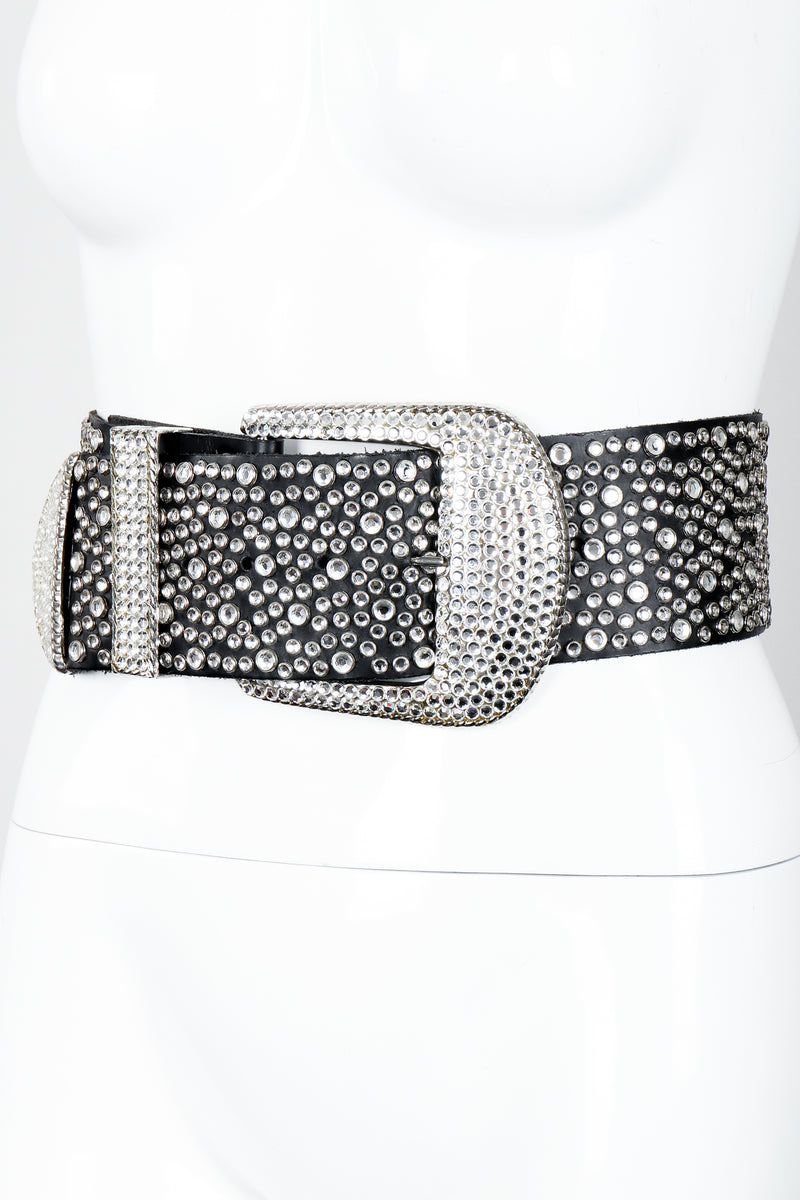 Vintage Michael Morrison MX Wide Silver Crystal Rhinestone Studded Belt on mannequin at Recess