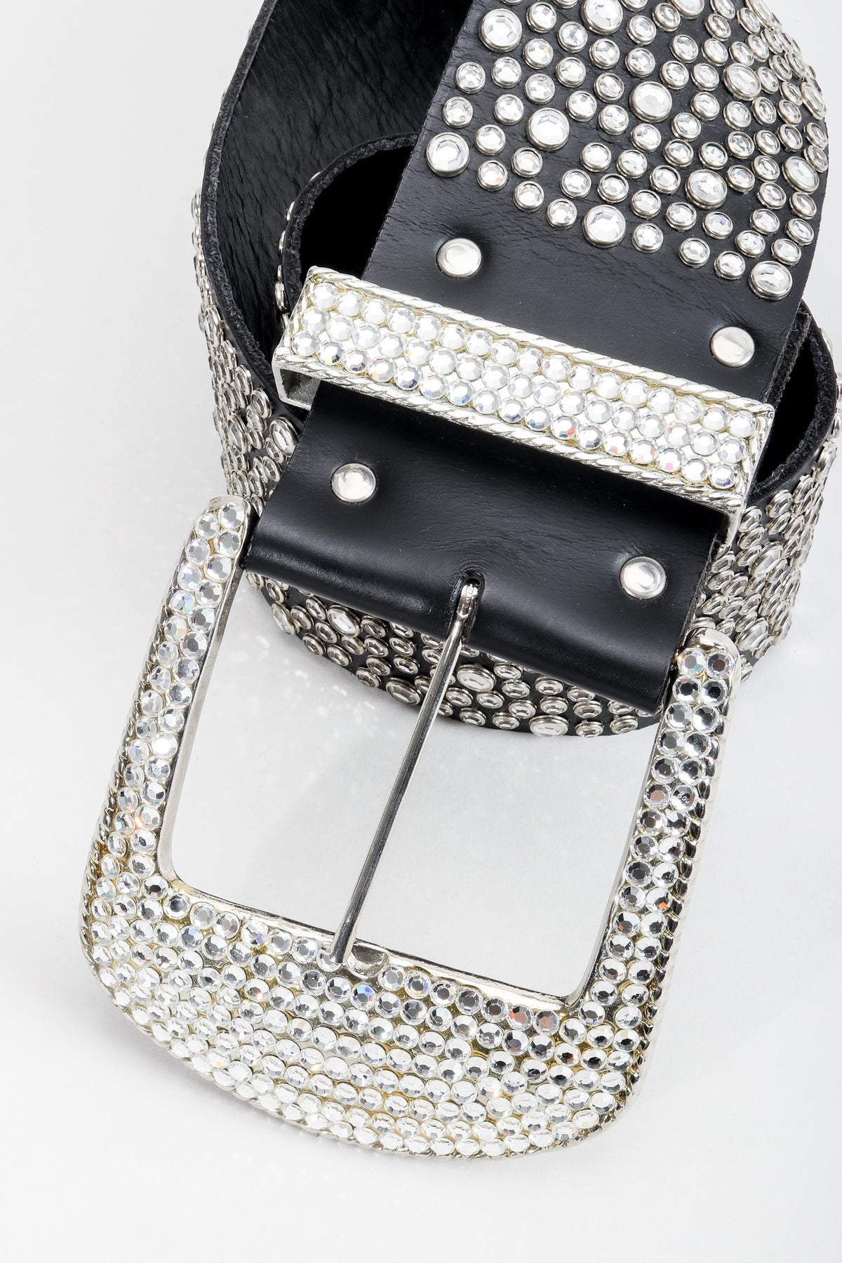 ✨ Michael Morrison 36 IN Belt Silver Studded Black Leather Swarovski festival Vintage Michael Morrison MX Wide Silver Crystal Rhinestone  main image 3