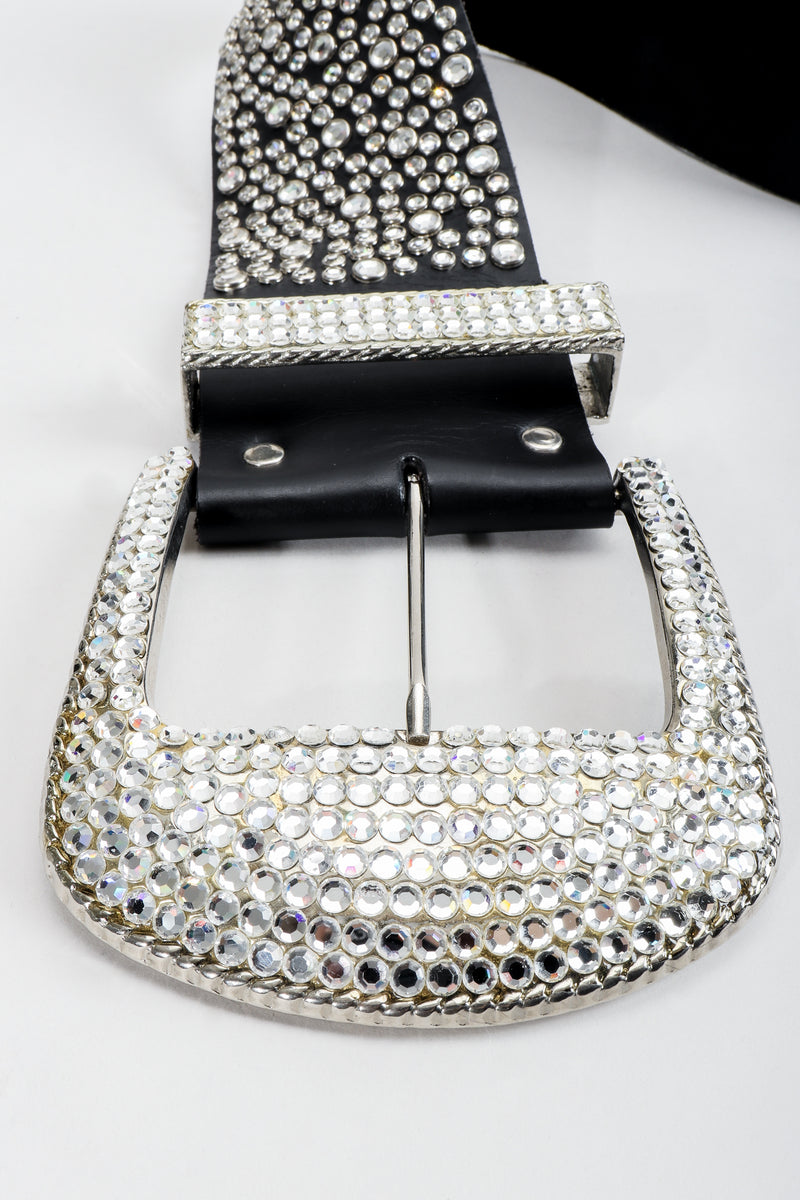 Vintage Michael Morrison MX Wide Silver Crystal Rhinestone Studded Belt buckle detail