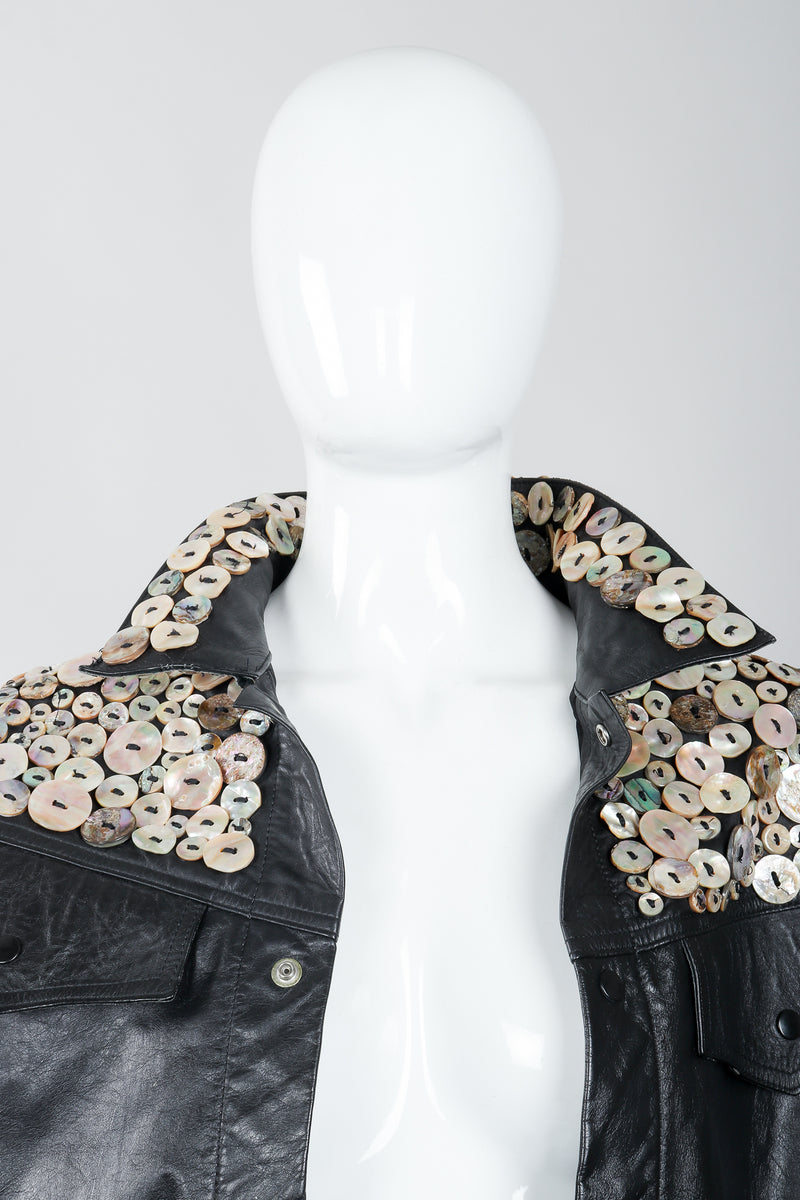 Vintage Michael Morrison Pearl Button Leather Jacket Collar