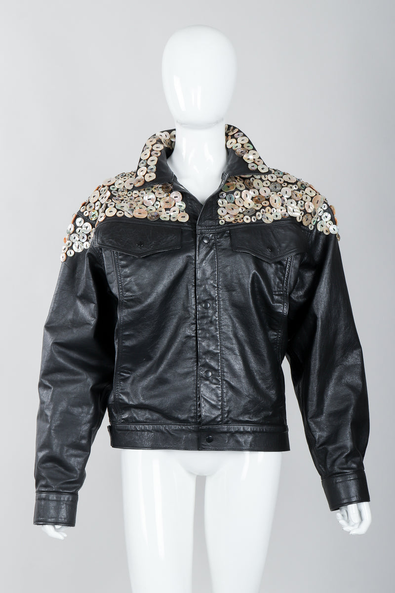 Vintage Michael Morrison Pearl Button Leather Jacket, front, zipped