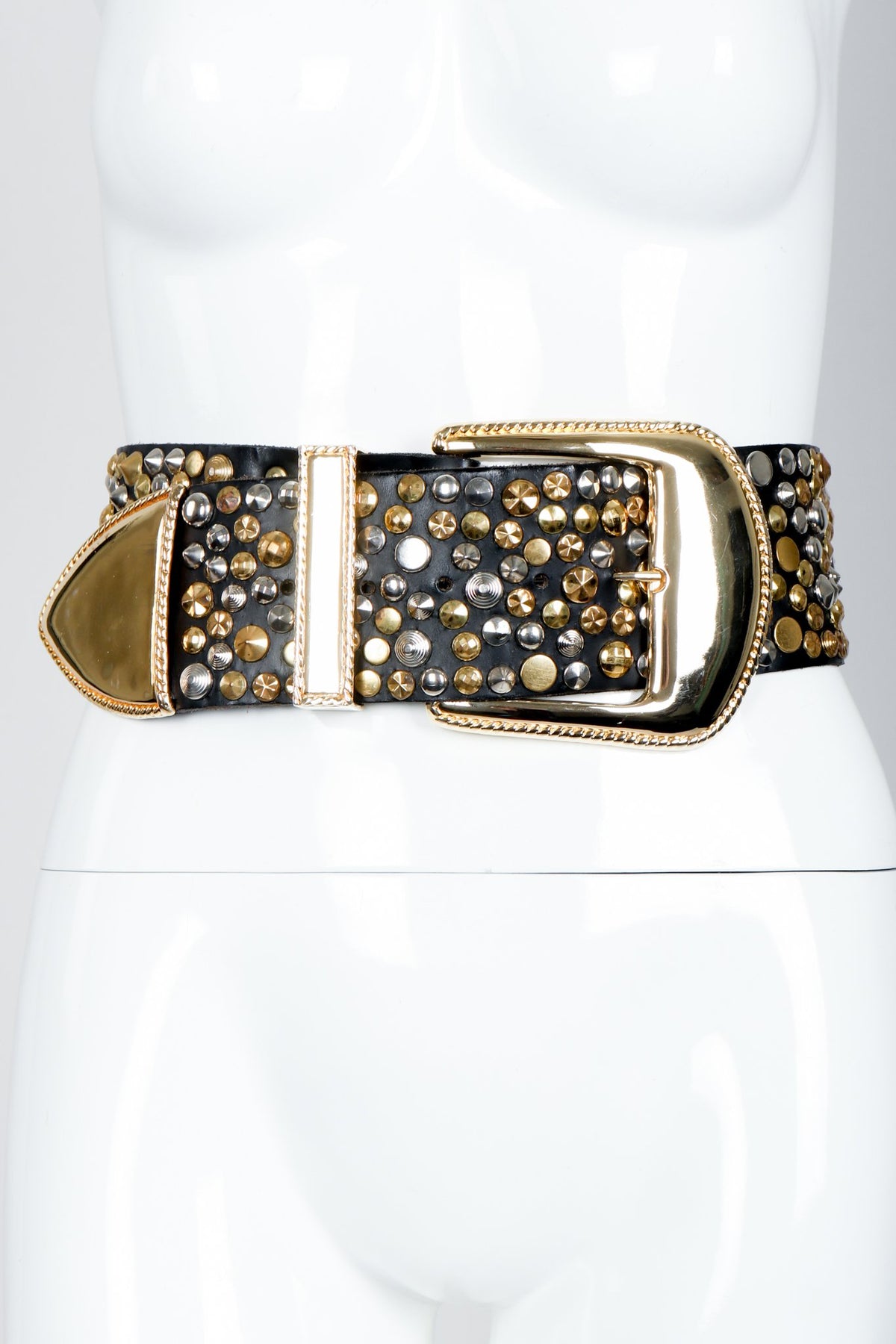 Vintage Crystal Studded Gold Metallic Leather Belt Embossed Brass Buckle 80s Gold Metallic Studded Leather Belt, Braided Buckle - Etsy main image 3