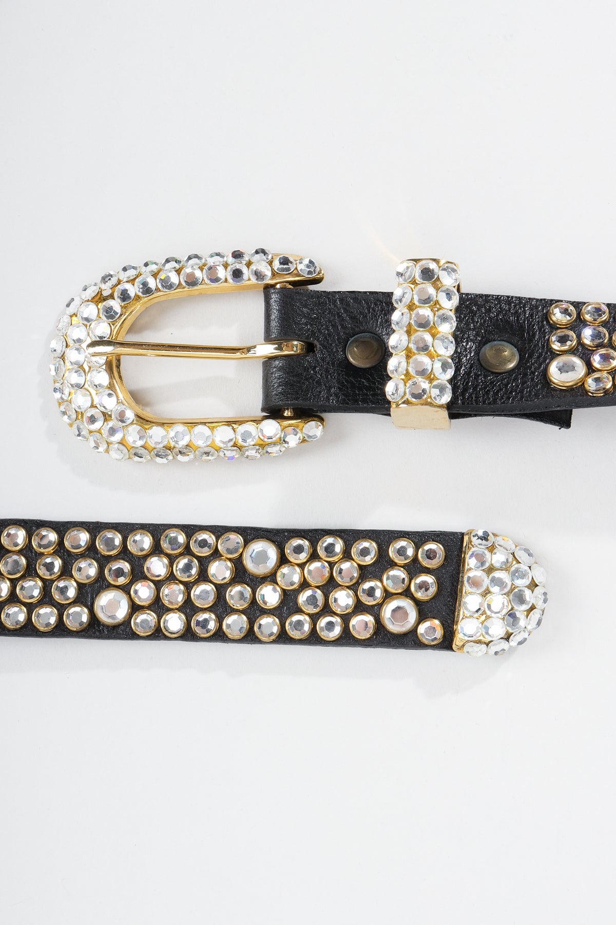 Vintage Gantos Black Belt with Gold Rhinestone Clasp Buy Antique Gold Buckle Belt Without Holes | Capo Pelle main image 2