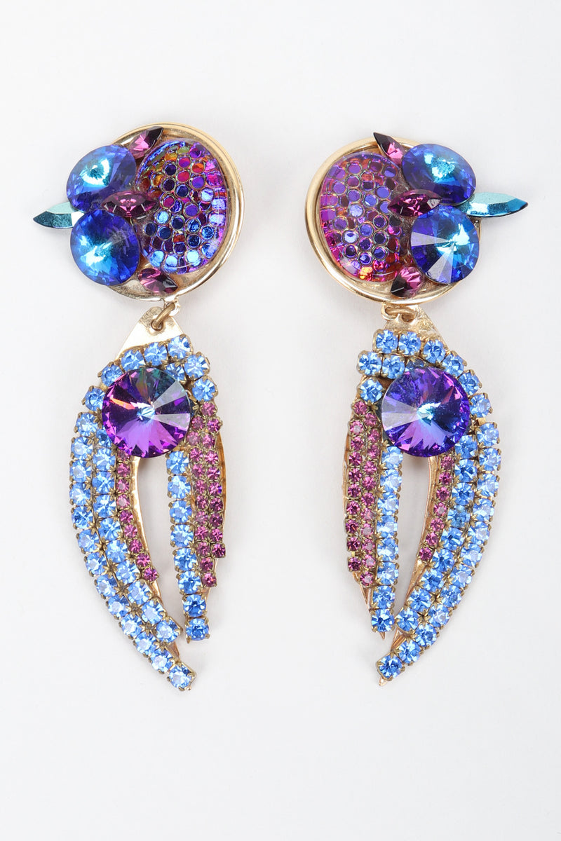 Recess Los Angeles Vintage Michele Sugar Iridescent Meridian Blue Crystal Rhinestone Claw Earrings