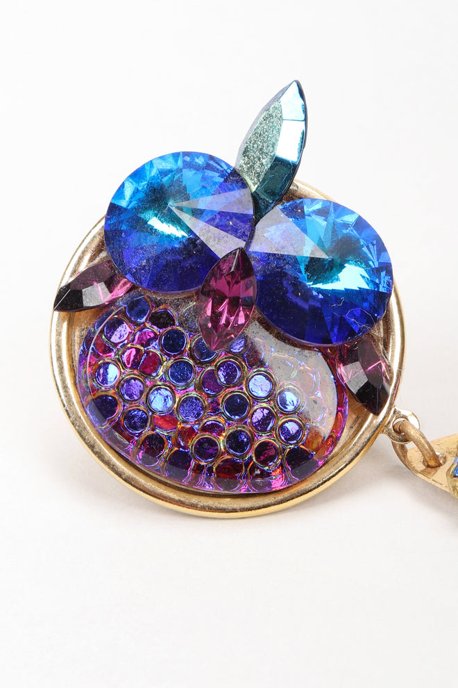Recess Los Angeles Vintage Michele Sugar Iridescent Meridian Blue Crystal Rhinestone Claw Earrings