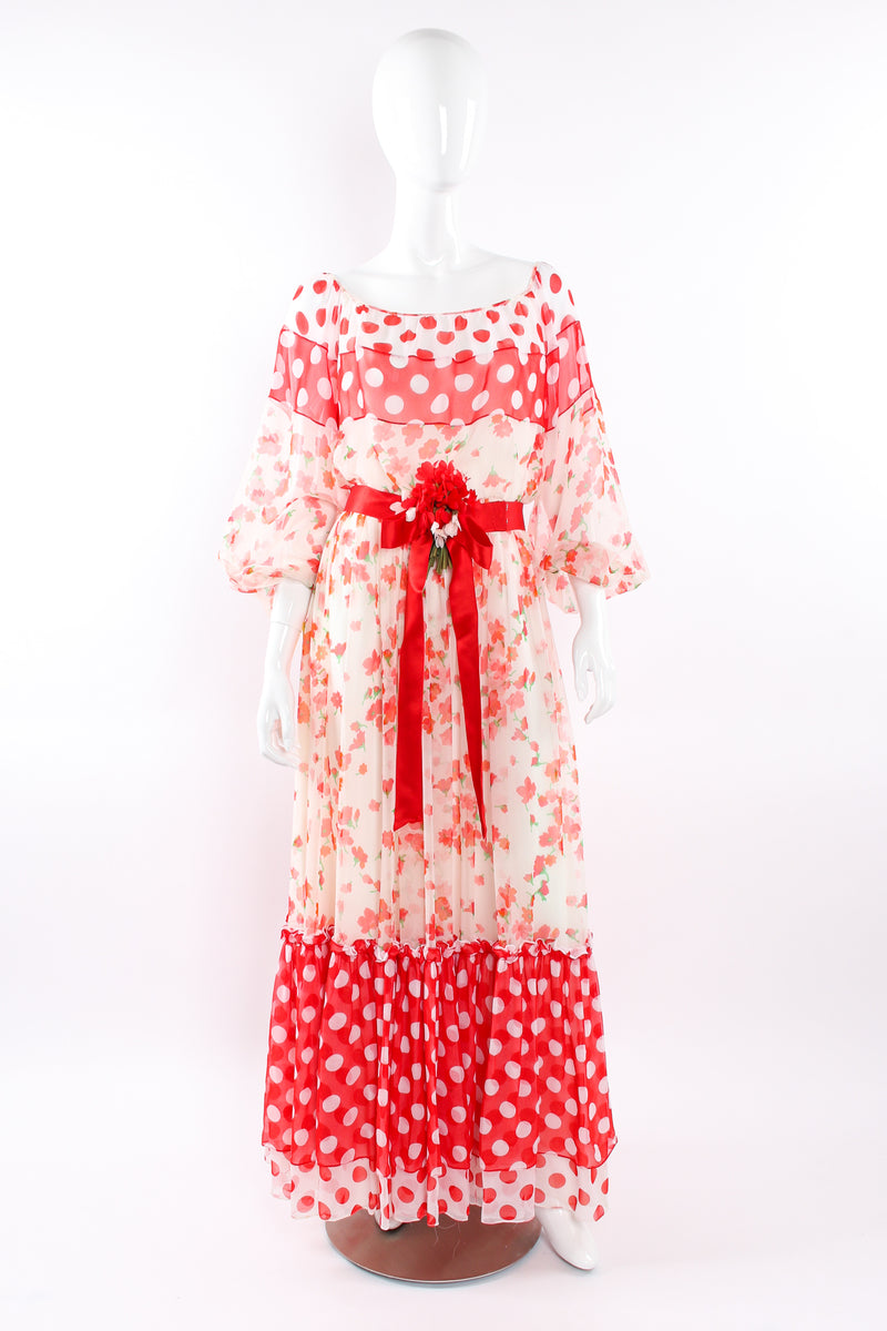 Vintage Mignon Blooming Polka Dot Dress mannequin front with flower bow tie  @ Recess LA