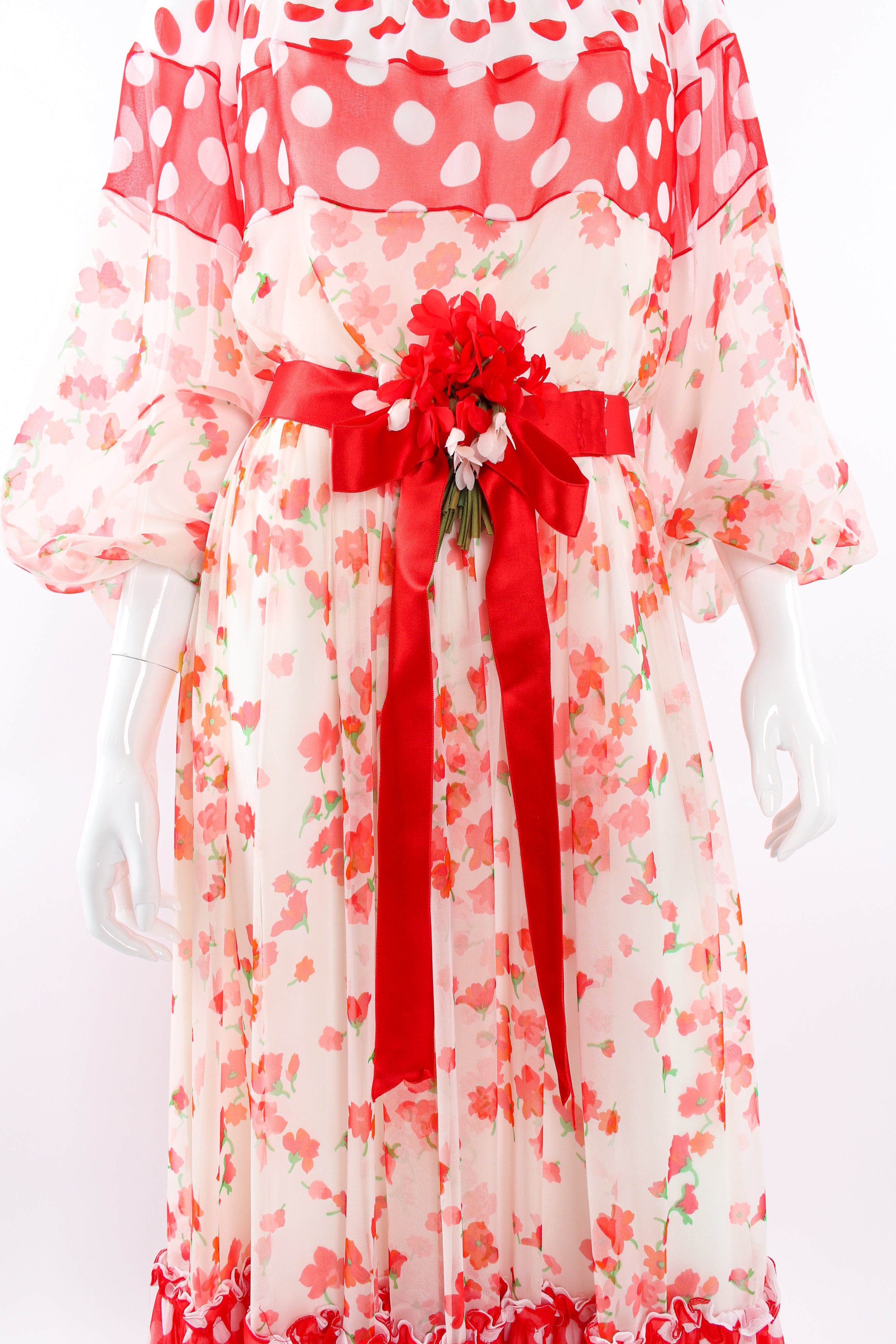 Vintage Mignon Blooming Polka Dot Dress floral waist belt detail @ Recess LA