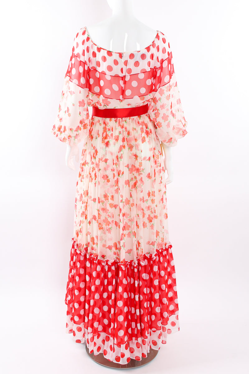 Vintage Mignon Blooming Polka Dot Dress mannequin back with waist belt @ Recess LA