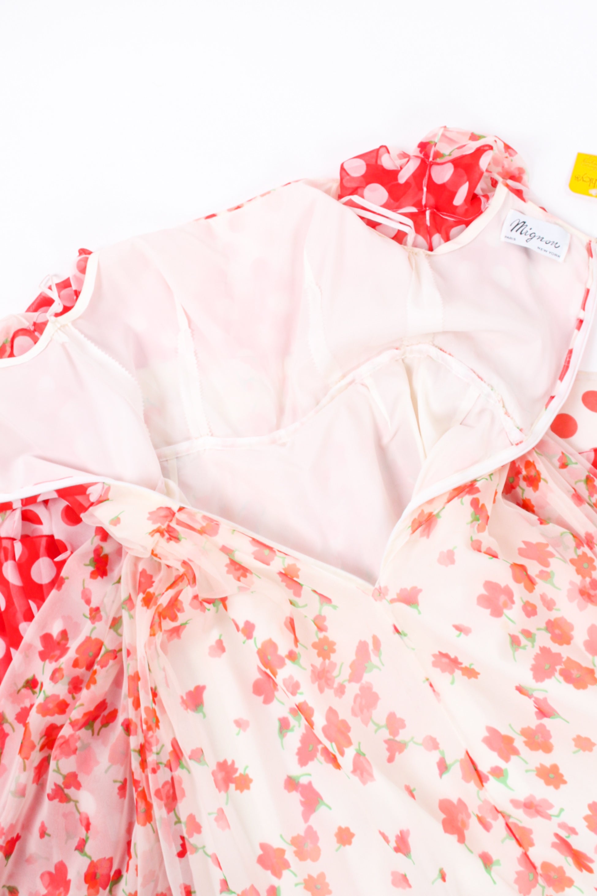 Vintage Mignon Blooming Polka Dot Dress back/liner detail  @ Recess LA