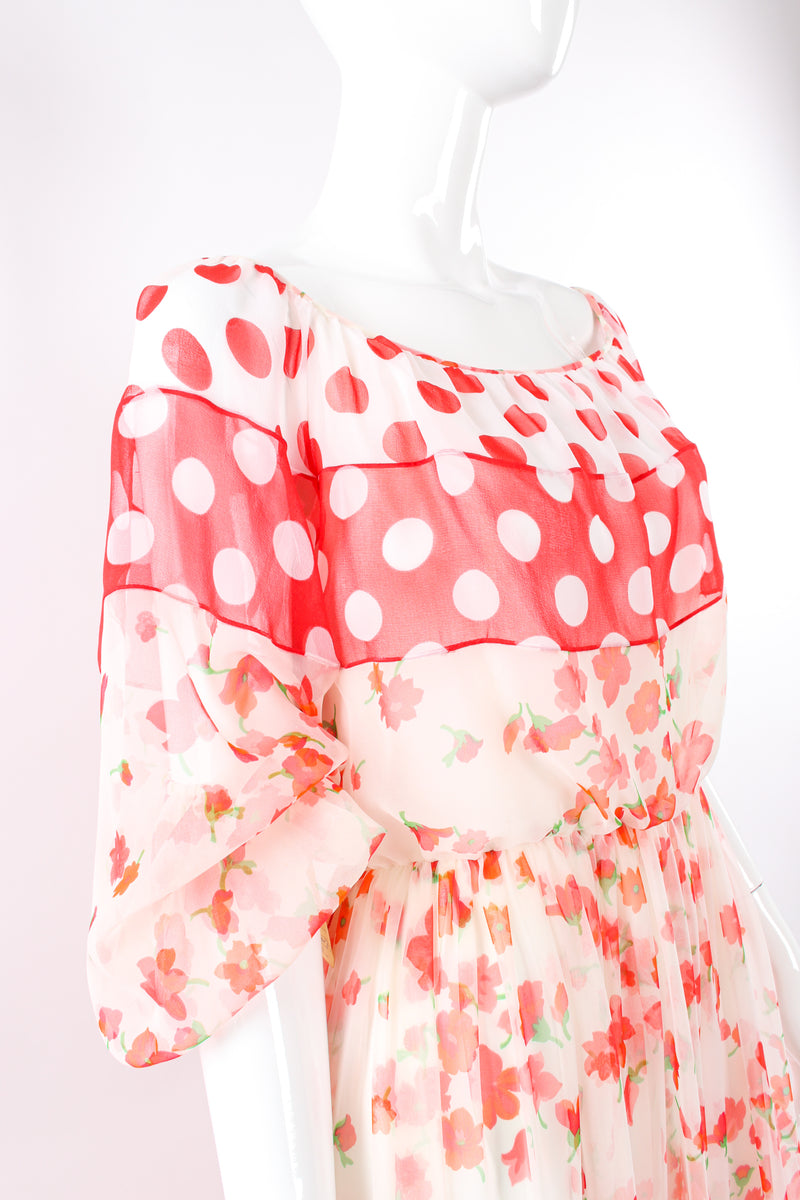 Vintage Mignon Blooming Polka Dot Dress angled bodice close up @ Recess LA