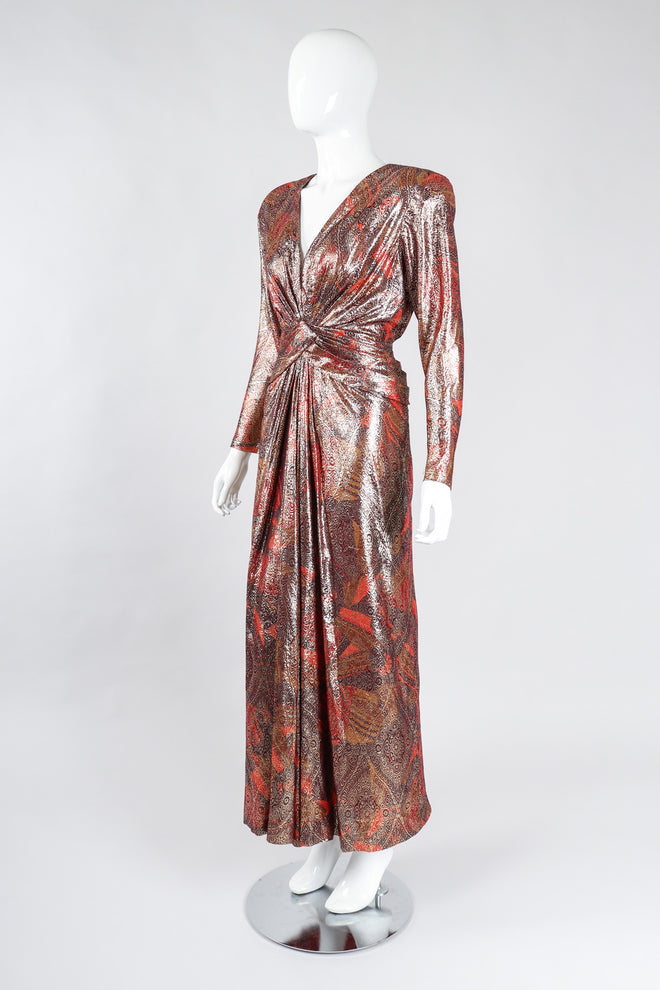 Recess Los Angeles Vintage Mignon Brocade Lamé Waist Wrap Dress