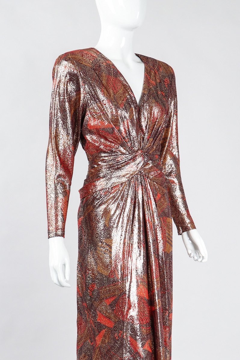 Recess Los Angeles Vintage Mignon Brocade Lamé Waist Wrap Dress