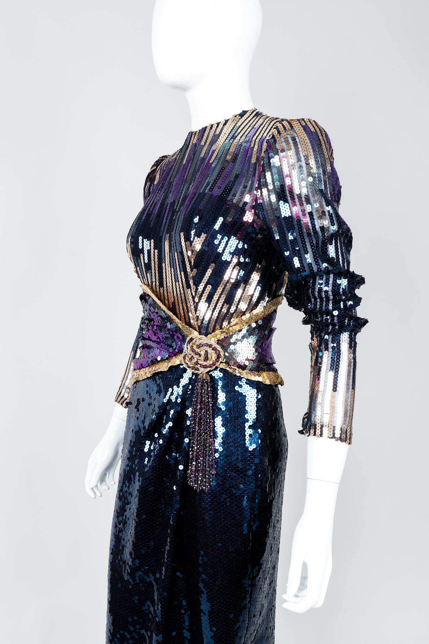 Vintage Mignon Midnight Sequined Column Gown on Mannequin cropped at Recess Los Angeles