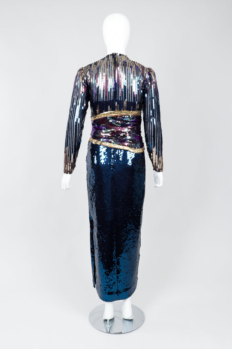 Vintage Mignon Midnight Sequined Column Gown on Mannequin back at Recess Los Angeles