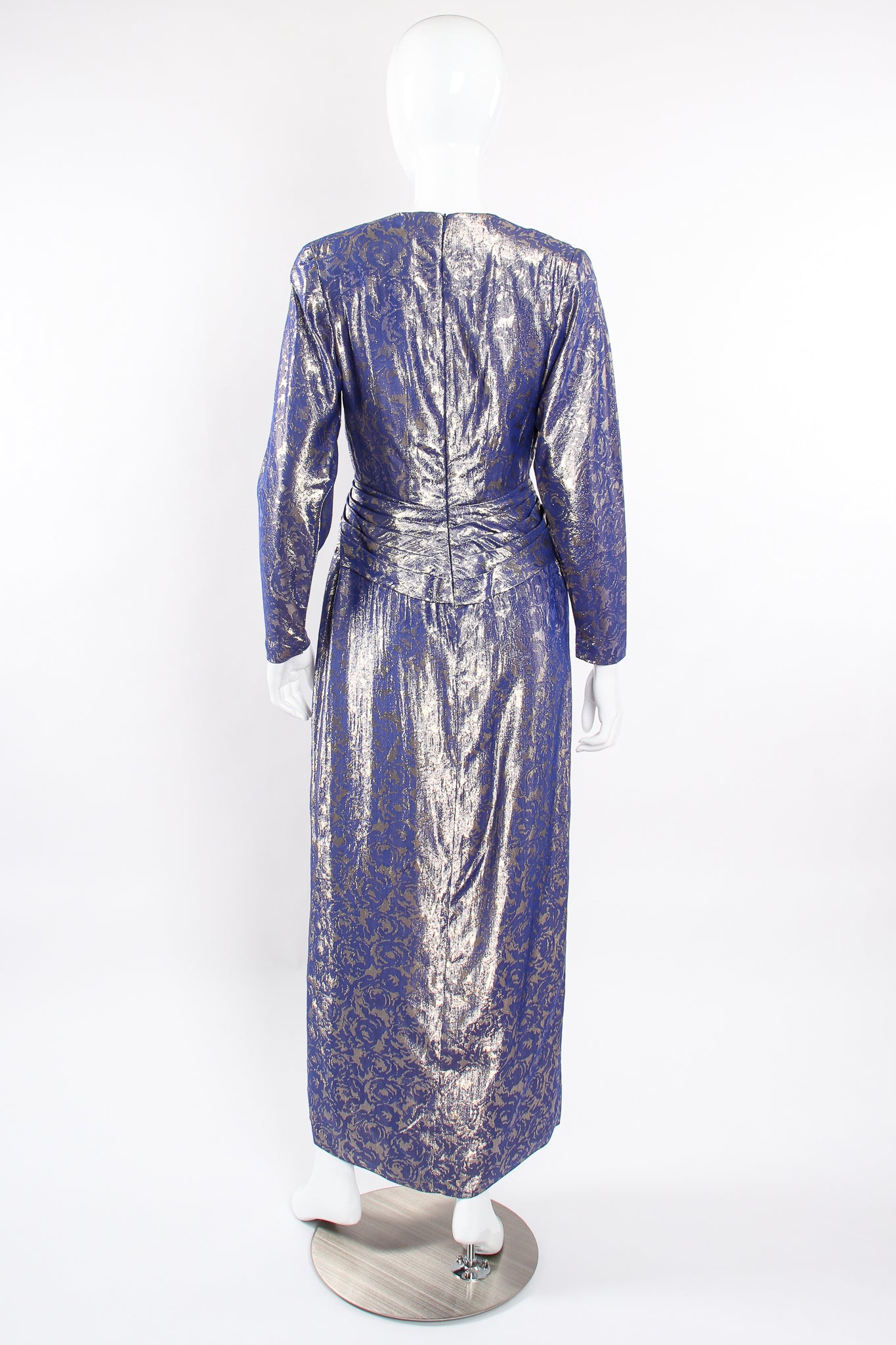 Vintage Mignon Rose Brocade Waist Wrap Dress on Mannequin back at Recess Los Angeles