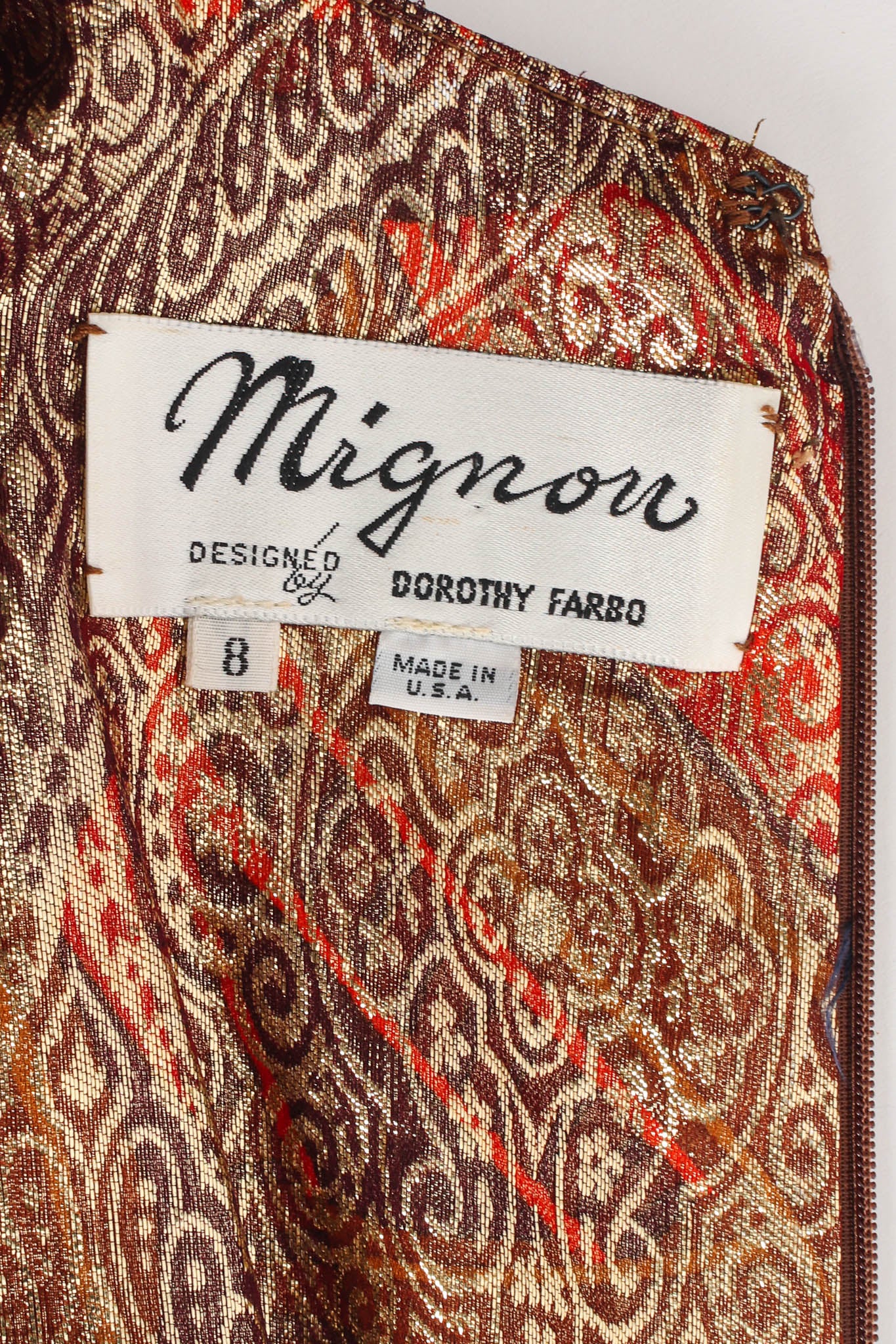 Vintage Mignon Lamé Metallic Brocade Dress label @ Recess Los Angeles