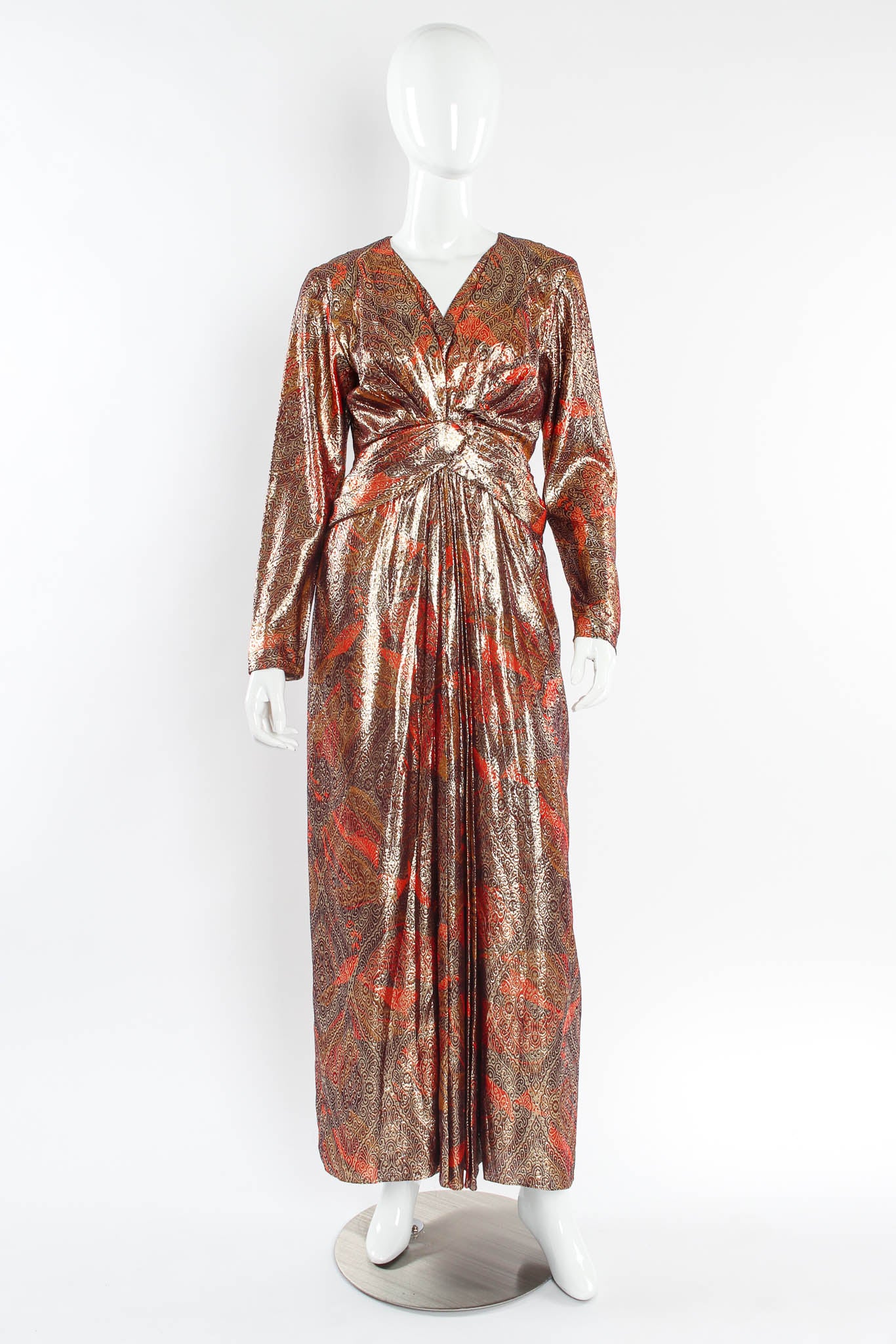 Vintage Mignon Lamé Metallic Brocade Dress mannequin front @ Recess Los Angeles