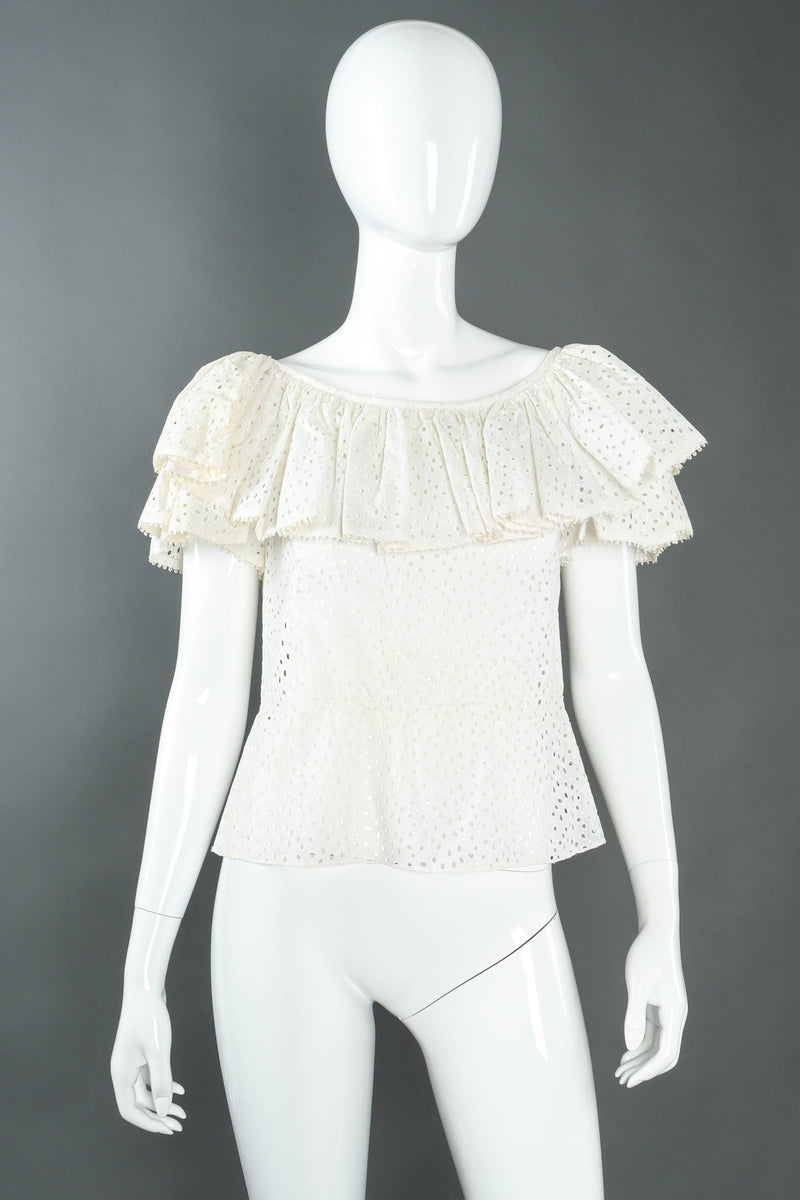 Vintage Mignon Ruffle Eyelet Skirt Set mannequin front top@ Recess LA