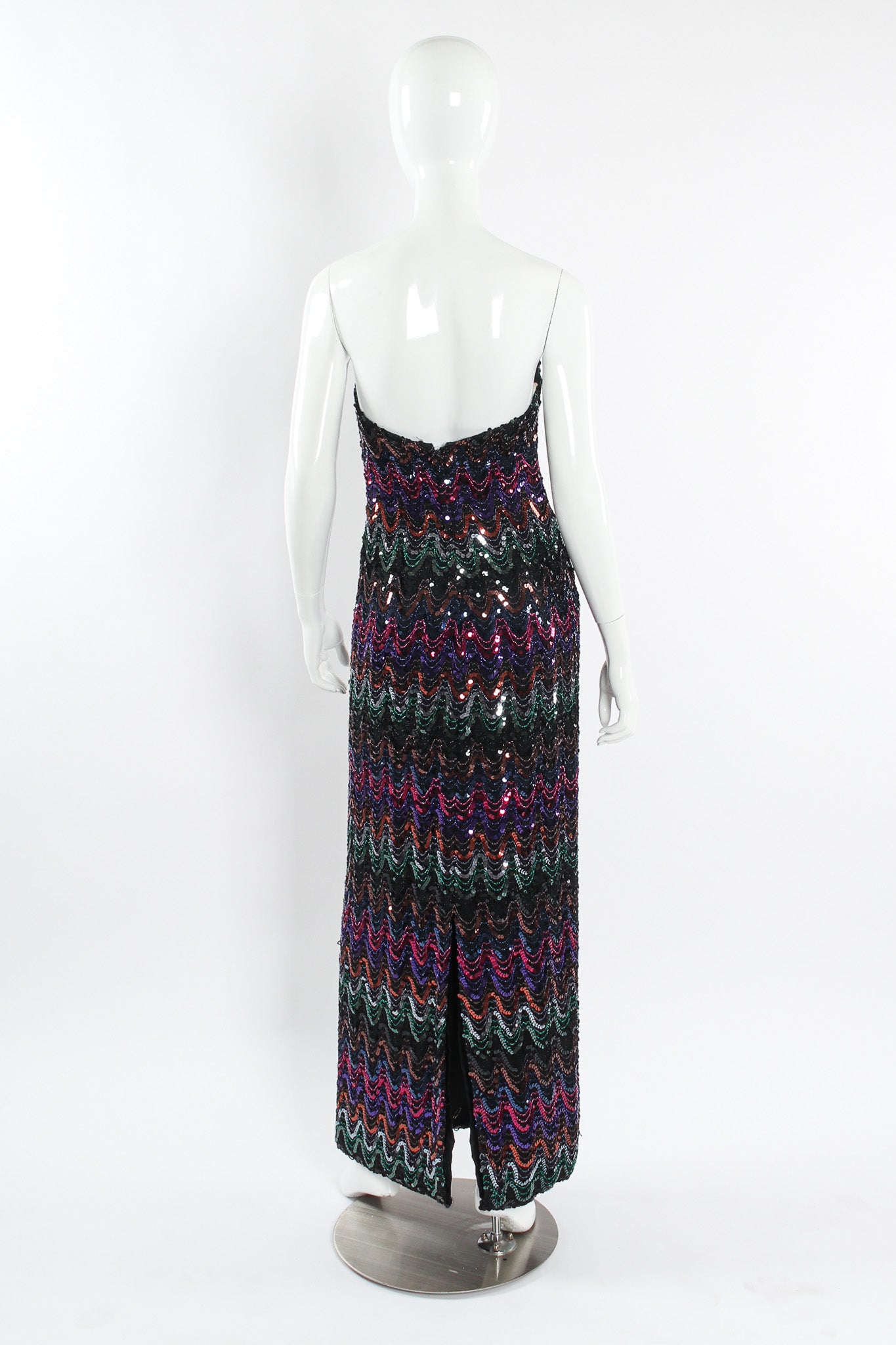 Vintage Mike Benet Dark Rainbow Sequin Column Dress mannequin back @ Recess LA