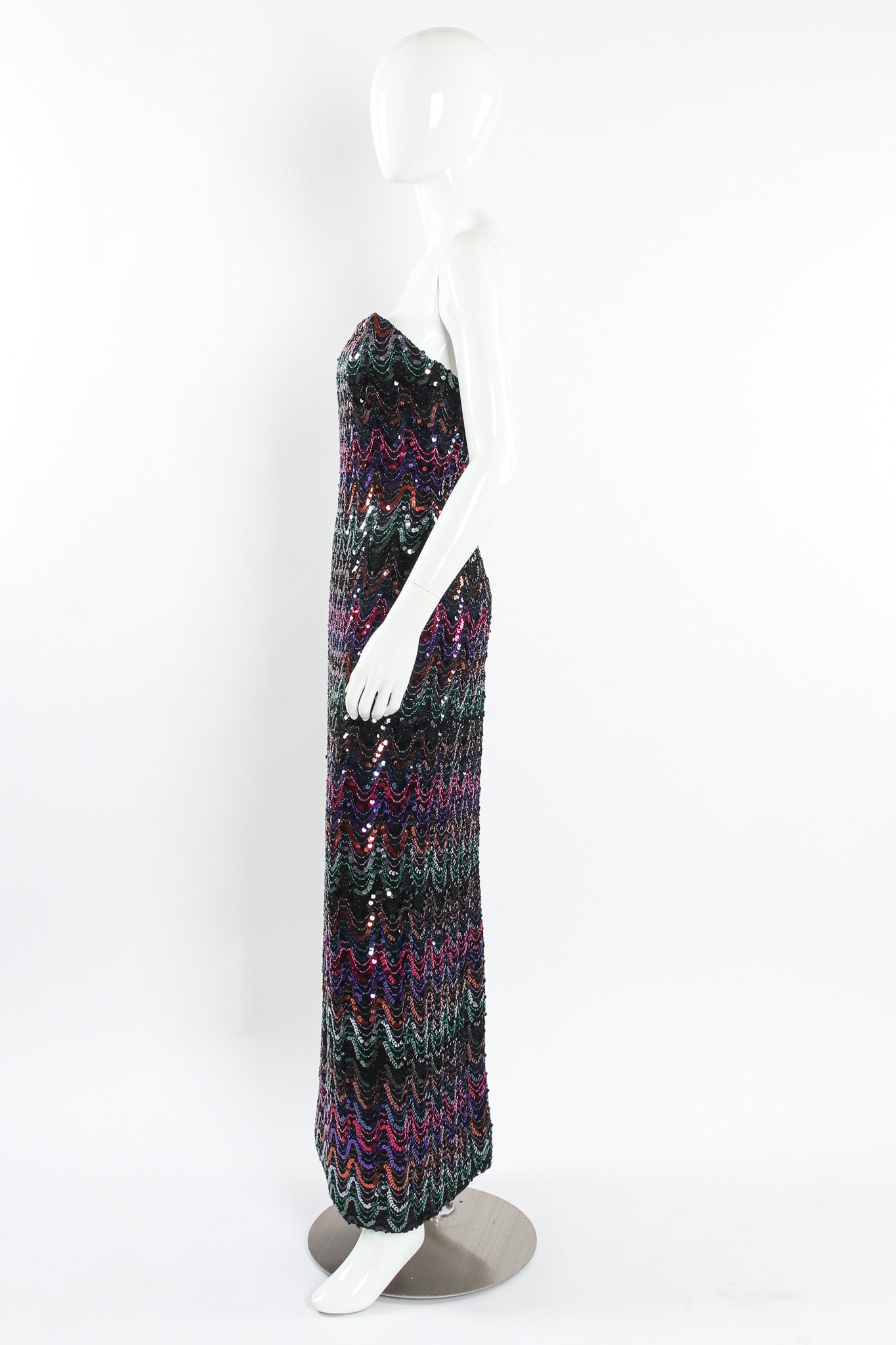 Vintage Mike Benet Dark Rainbow Sequin Column Dress mannequin side @ Recess LA