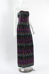 Vintage Mike Benet Dark Rainbow Sequin Column Dress mannequin front angle  @ Recess LA