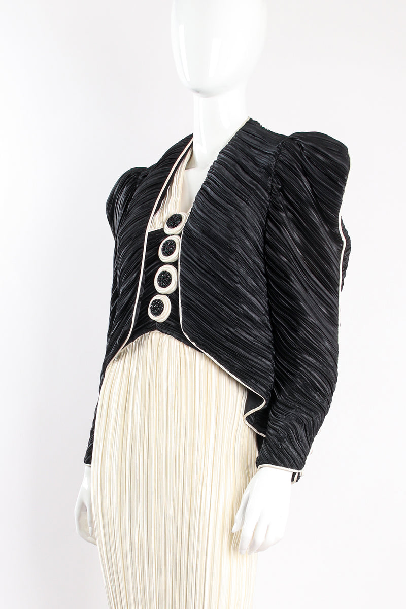 Vintage Milli Pleated Halter Sheath Gown & Jacket Set on Mannequin bust at Recess Los Angeles