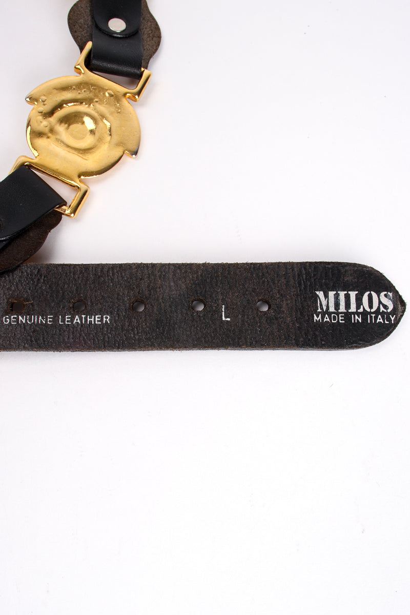 Vintage Milos Italy Leather Linked Medusa Belt signature at Recess Los Angeles