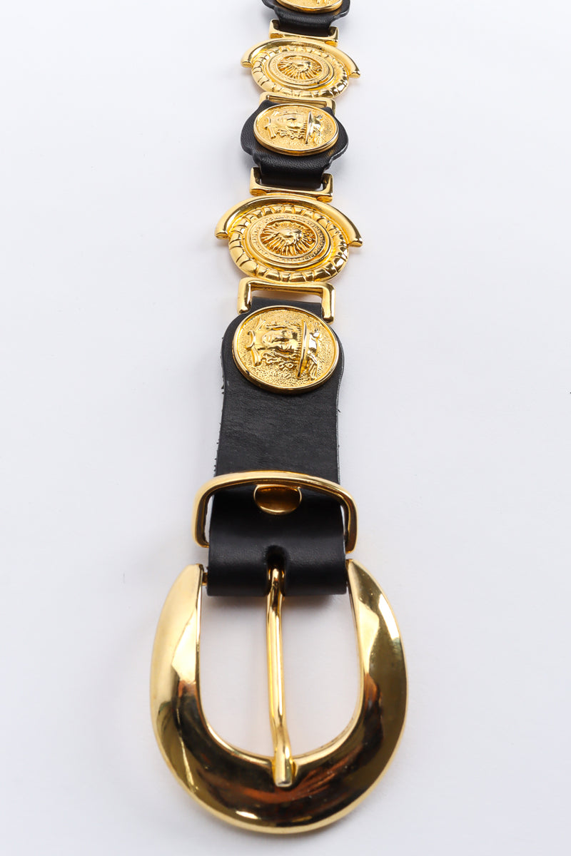 Vintage Milos Sun Emblem Linked Leather Belt buckle @ Recess LA