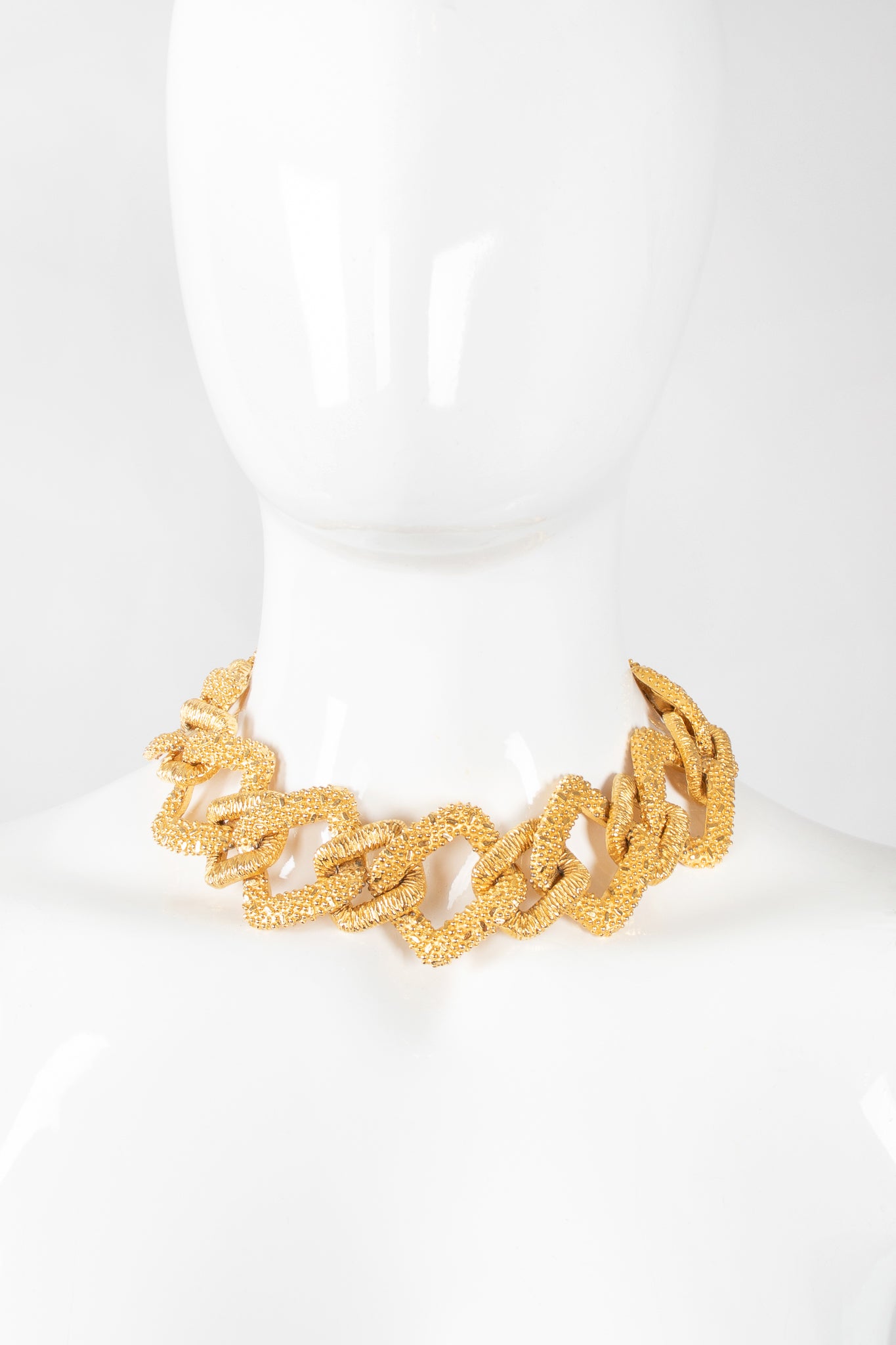 Recess Los Angeles Designer Consignment Vintage Mimi Di N Niscemi Textured Square Chain Collar Necklace Costume Gold Nugget