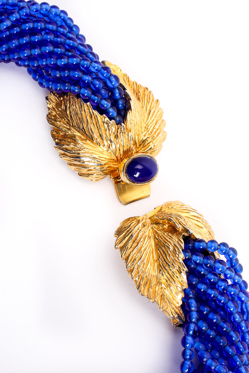 Vintage Mimi Di N Beaded Cobalt Leaf Collar Necklace clasp at Recess Los Angeles